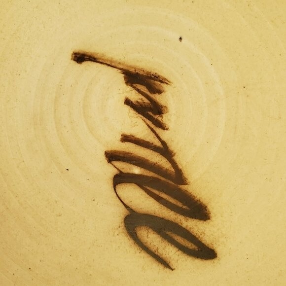 Studio Pottery Charger Shallow Bowl 13.5” Blue Wax-Resist Stoneware Signed - Picture 6 of 9